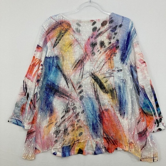 Jess & Jane size XL Colorful Artsy Mesh Layered Boho Stretch Pullover Blouse - Picture 9 of 10